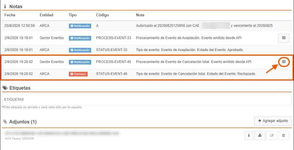 Informar la Cancelación total