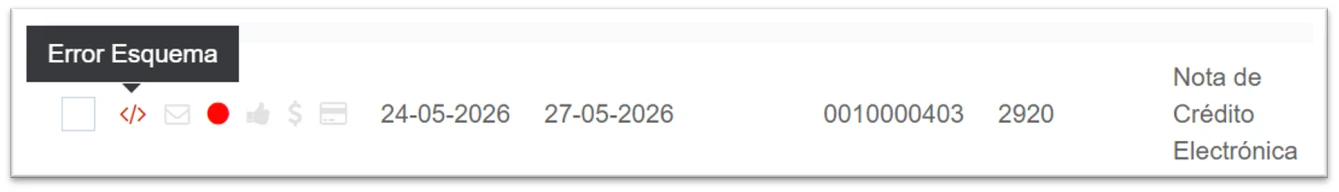 Icono error de esquema en inbox