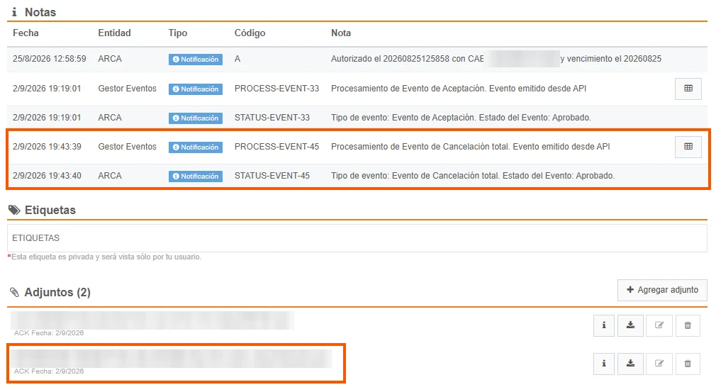 Informar la Cancelación total