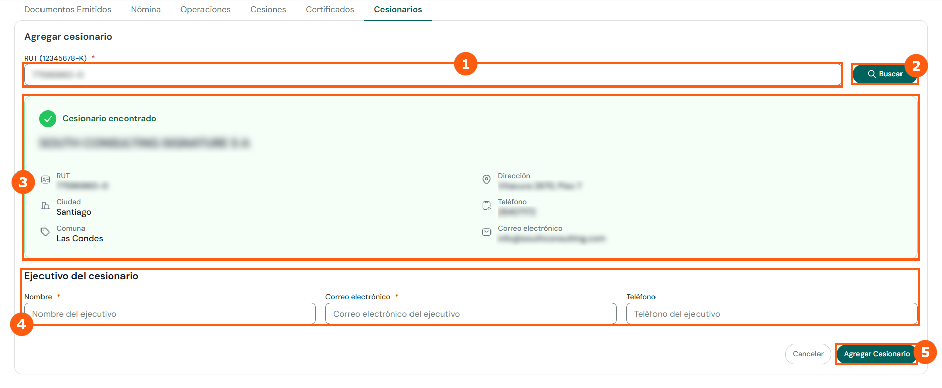 Formulario Agregar cesionario
