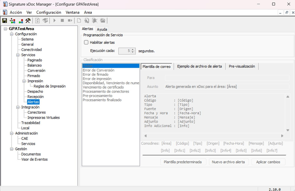 Configuración de alertas
