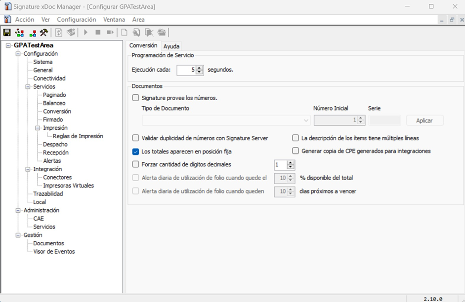 Configuración de conversión