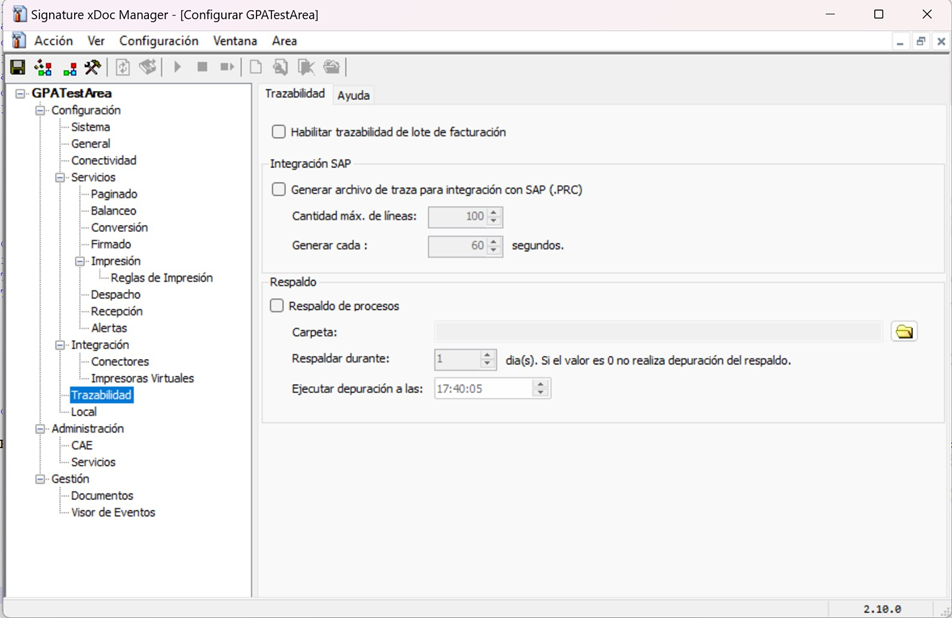 Configuración de trazabilidad