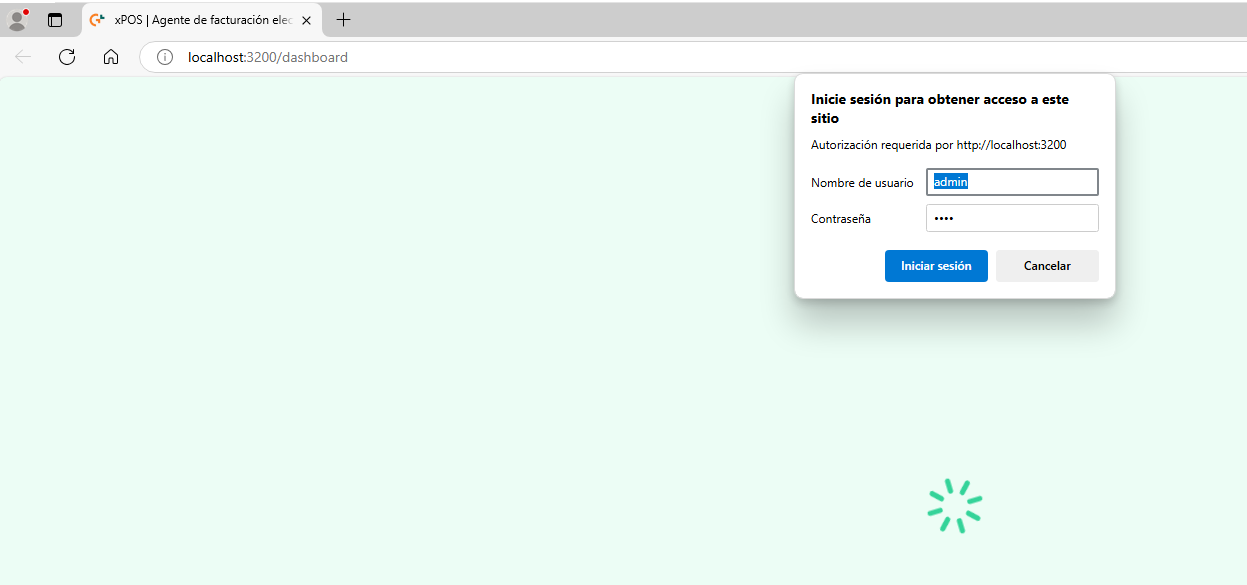 Pantalla de acceso al dashboard, versiones 1.X.X