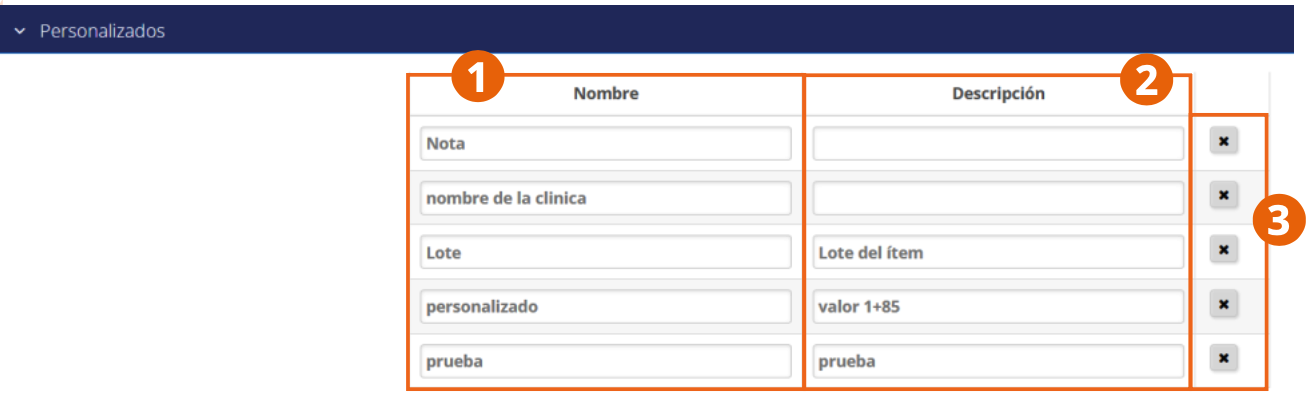 Sección Personalizados del formulario de emisión