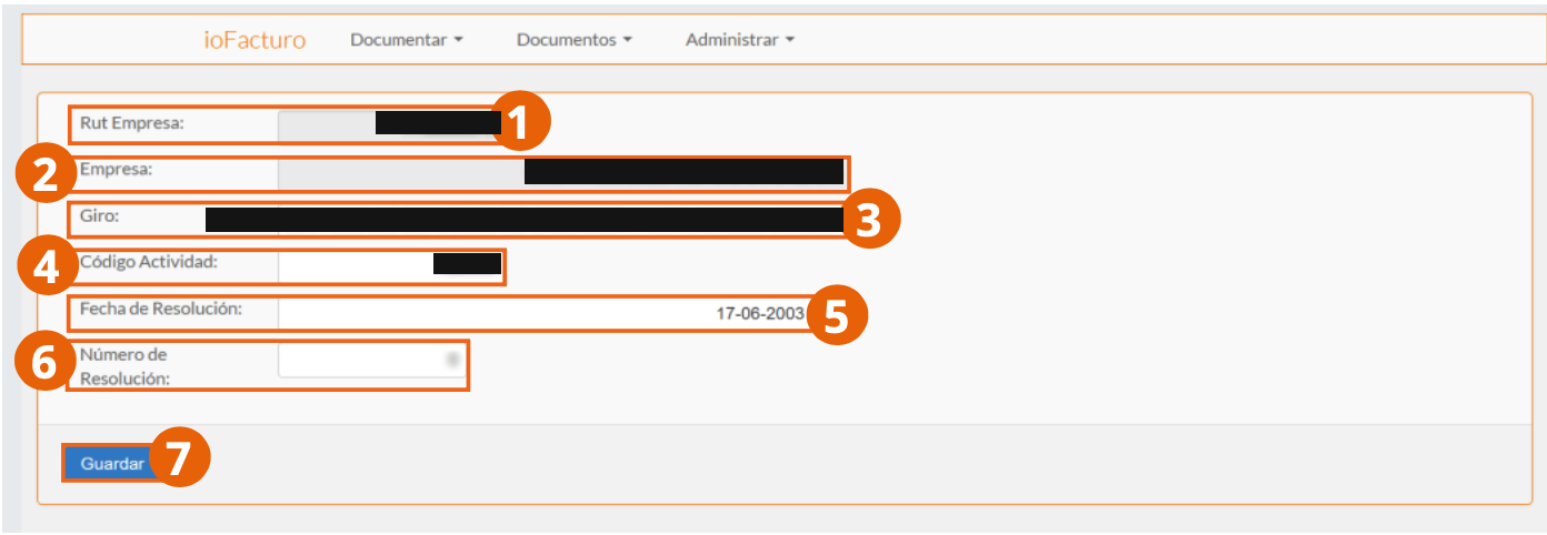 Formulario con los datos de la empresa emisora