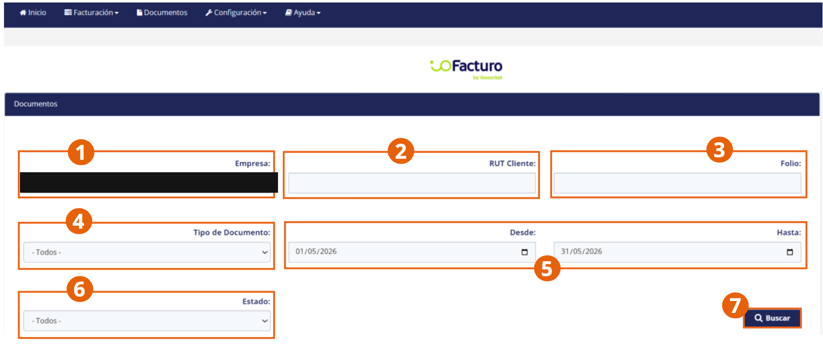 Filtros de búsqueda del módulo Documentos