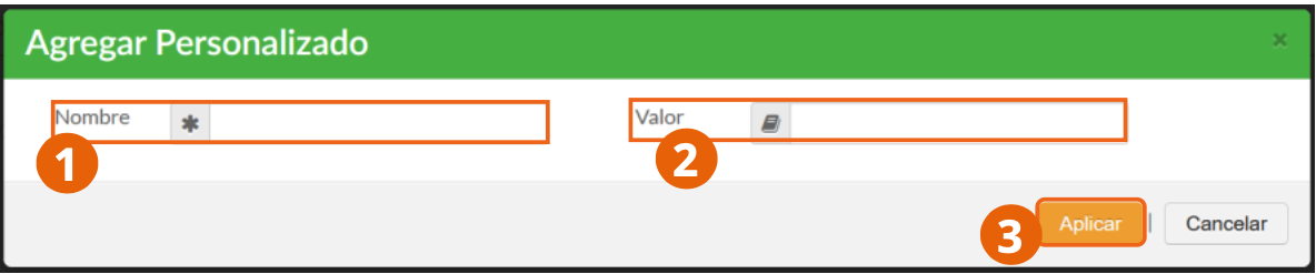 Ventana emergente para registrar un campo personalizado