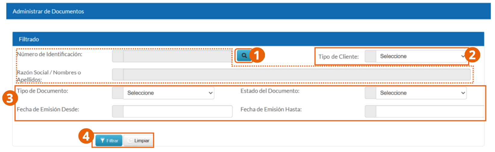 Filtro del módulo Documentos