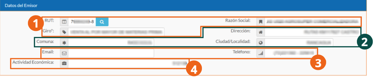 Sección Datos del Emisor del formulario de emisión