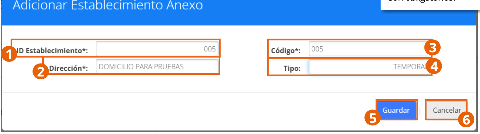Formulario para adicionar un Establecimiento Anexo