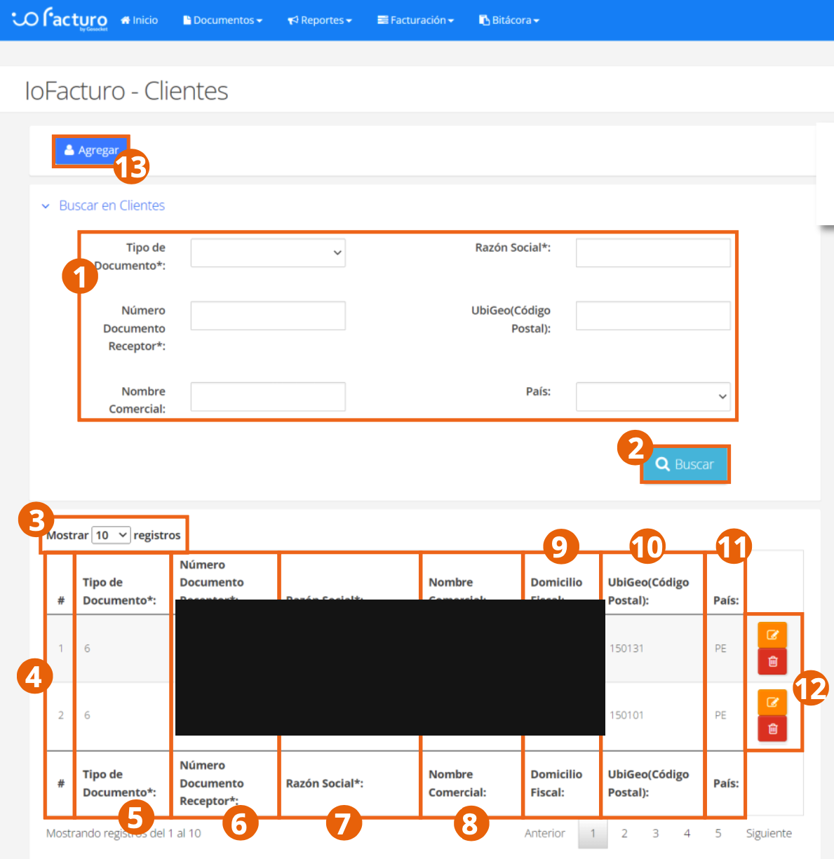 Lista de Clientes registrados