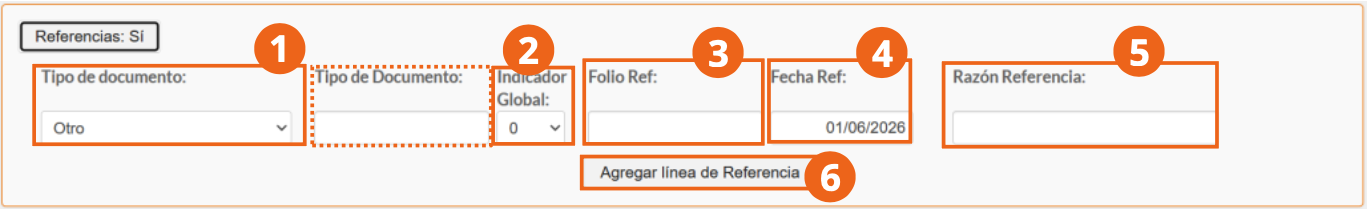 Sección Referencias del formulario de emisión