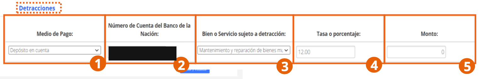 Sección Detracciones del formulario de emisión
