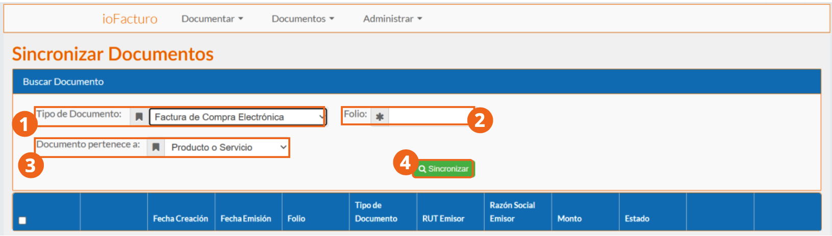 Formulario de sincronización de documentos