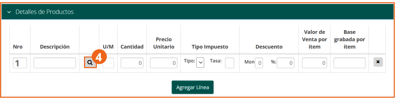 Sección Detalles de Productos con el botón de búsqueda
