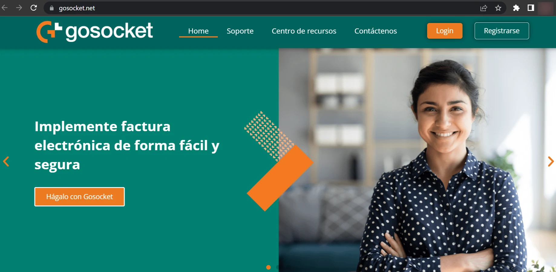 Página de inicio de Gosocket con la dirección gosocket.net resaltada