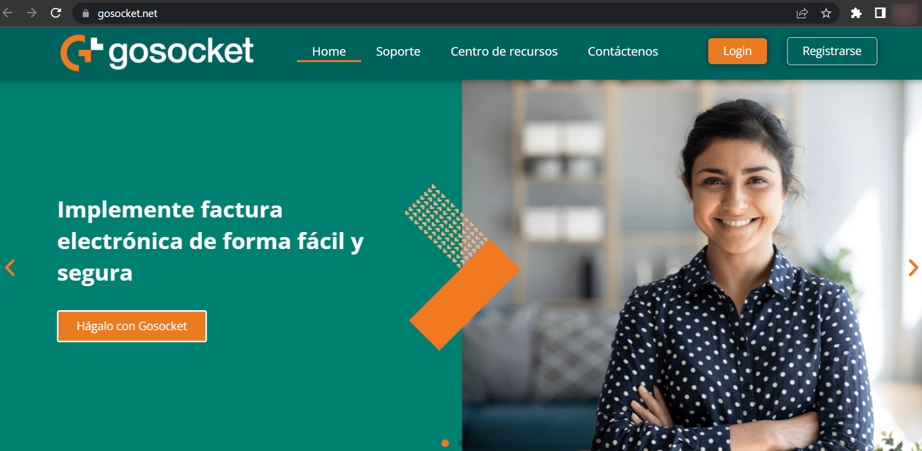 Página de inicio de Gosocket con la dirección gosocket.net resaltada