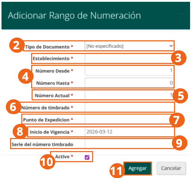 Formulario Adicionar Rango de Numeración