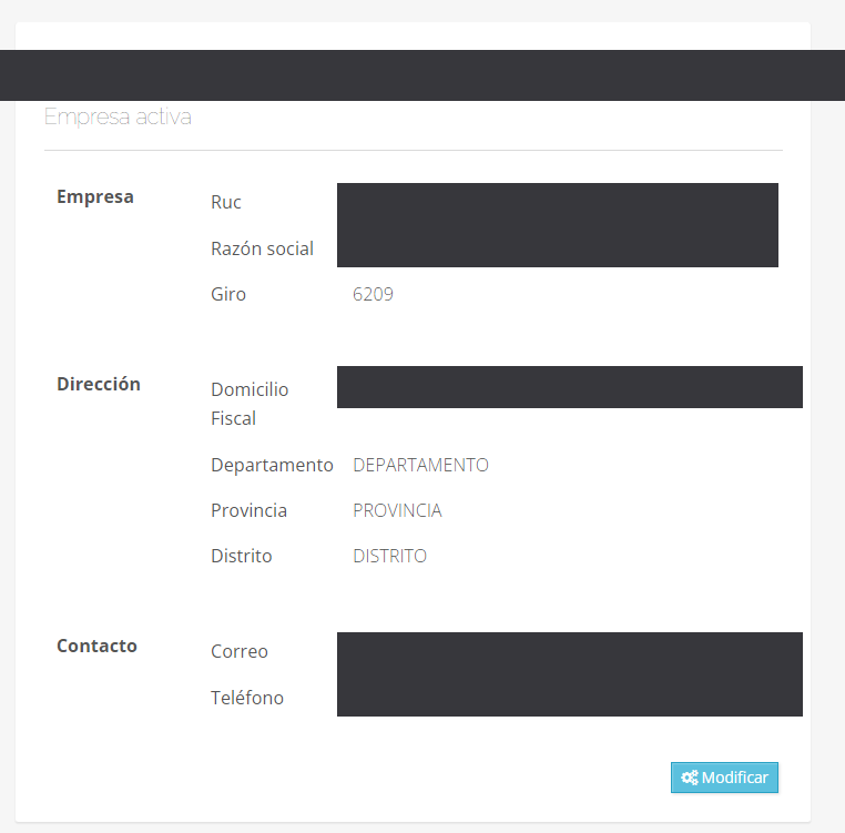 Pantalla de registro de la empresa dentro de ioFacturo