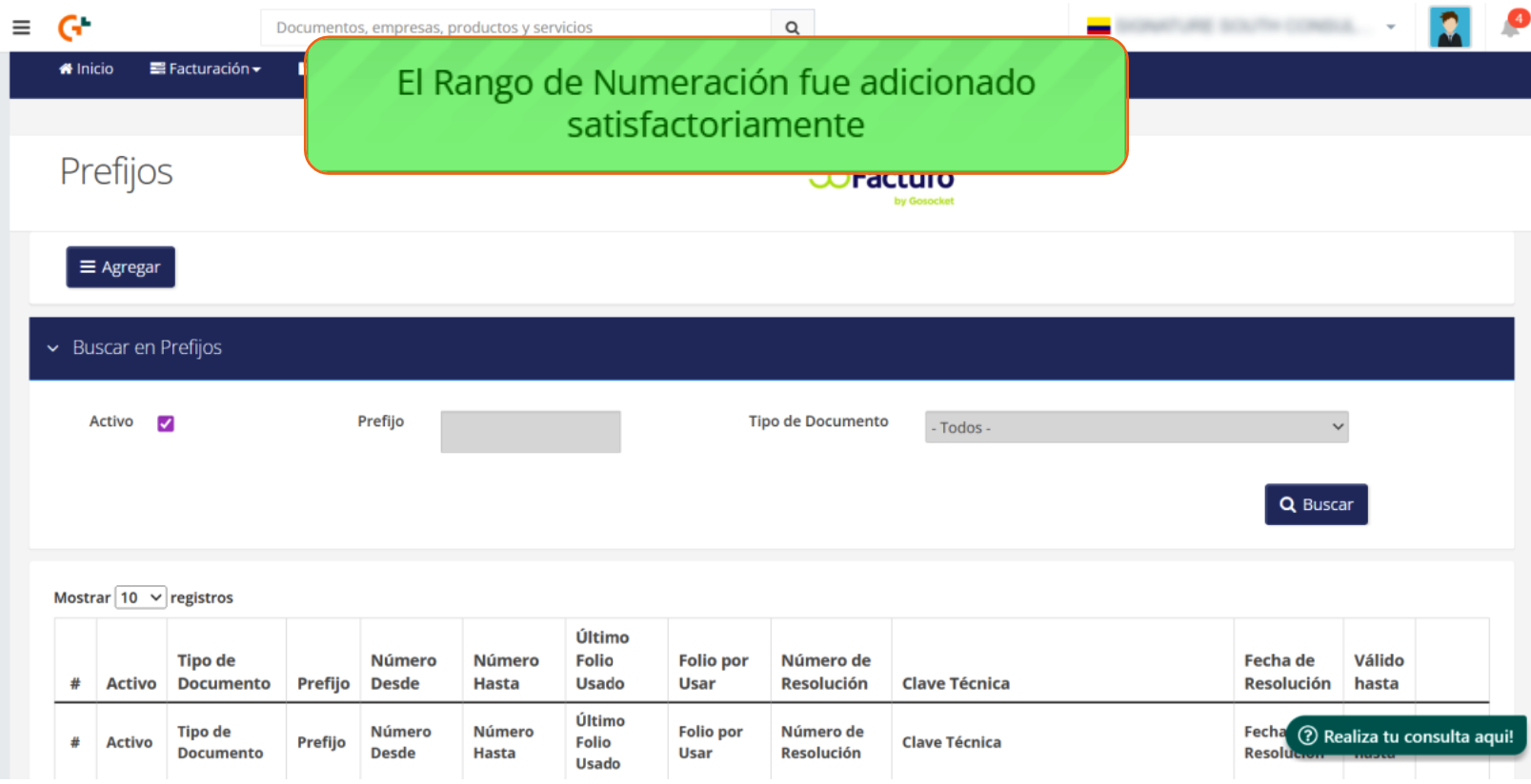Notificación de rango de numeración adicionado satisfactoriamente