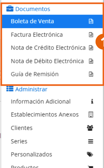 Lista desplegable con los tipos de documento del submódulo Facturación