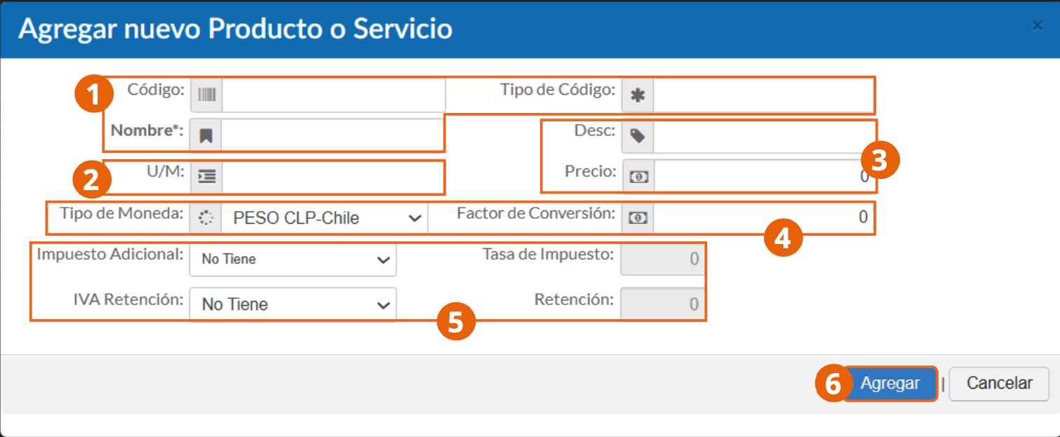 Formulario de registro de un nuevo producto