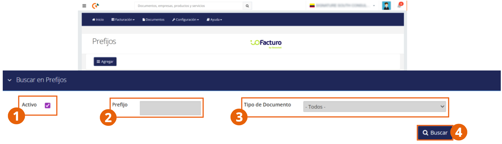 Filtros de búsqueda de rangos de numeración en la pantalla Prefijos