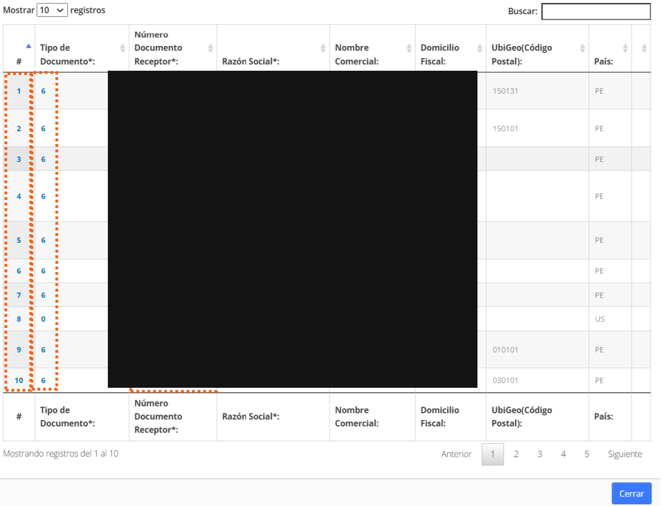 Modal de búsqueda de clientes registrados