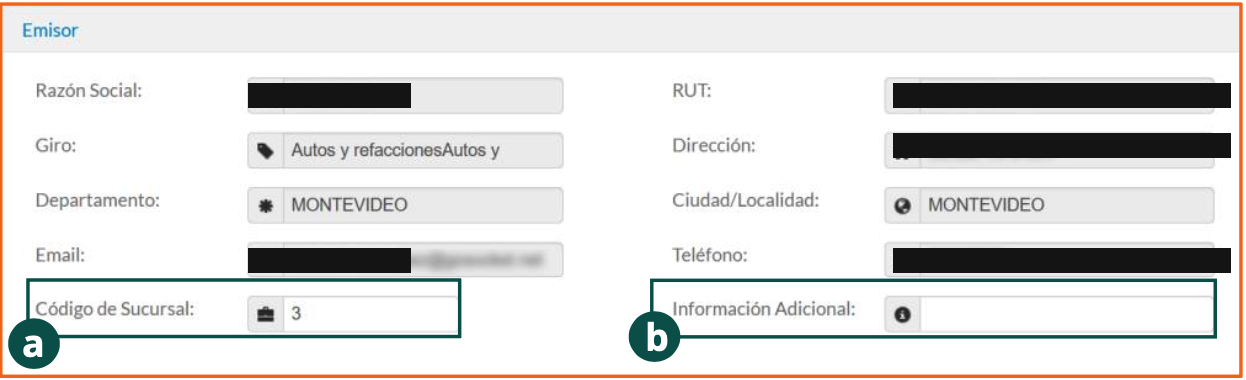 Sección Emisor del formulario de emisión con los datos fiscales de la empresa emisora