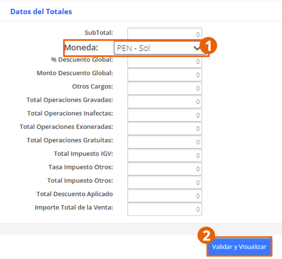 Sección Datos de Totales del formulario de emisión