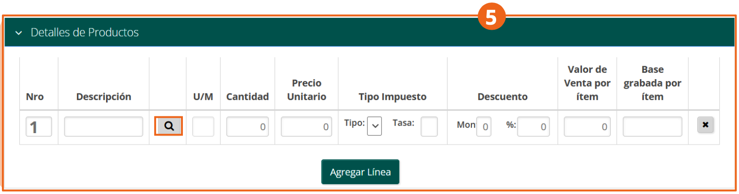 Sección Detalles de Productos con el botón de búsqueda