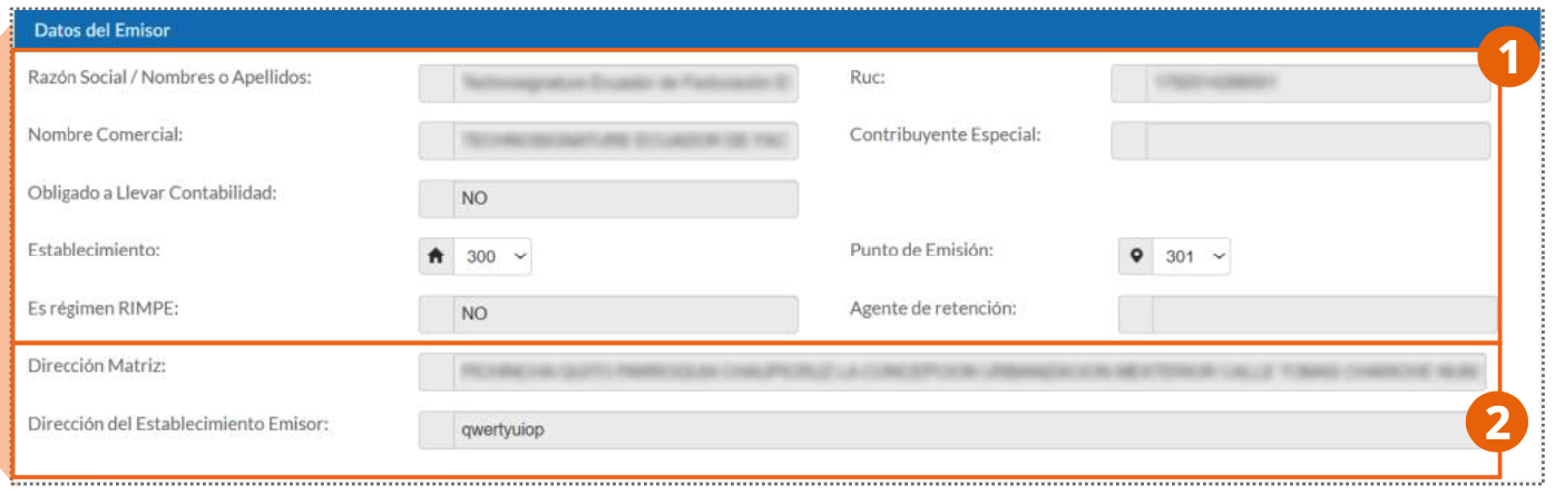 Sección Datos del Emisor del formulario de emisión