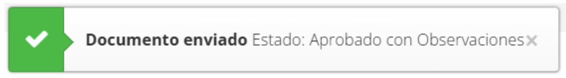 Aviso de documento enviado con estado Aprobado con Observaciones