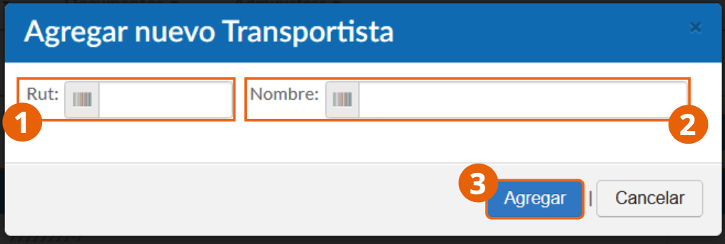 Formulario de registro de un nuevo transportista o chofer