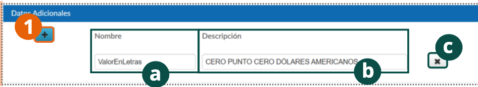 Sección Datos Adicionales del formulario de emisión