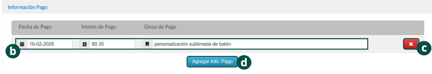 Línea de información de pago con fecha, monto y glosa
