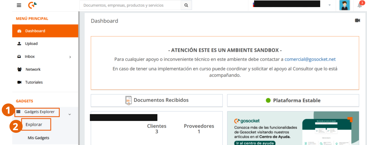 Opción Gadgets Explorer en el menú lateral de Gosocket