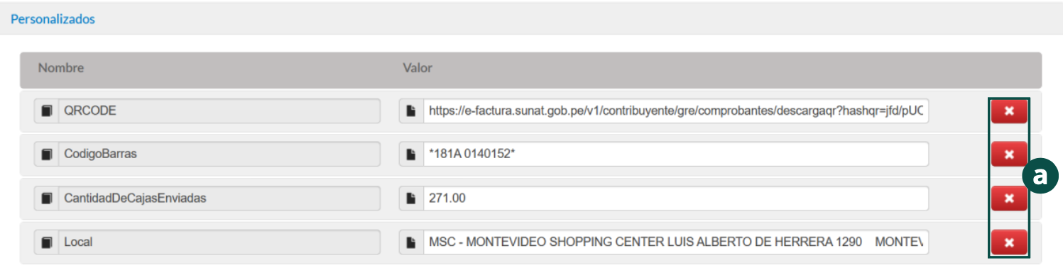 Sección Personalizados del formulario de emisión