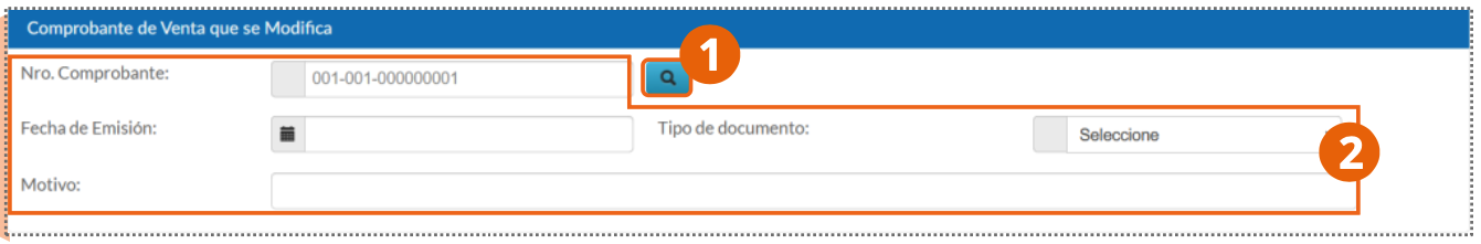 Sección Comprobante de Venta que se Modifica