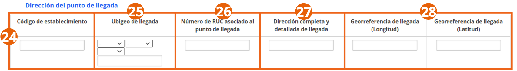 Sección Dirección del punto de llegada