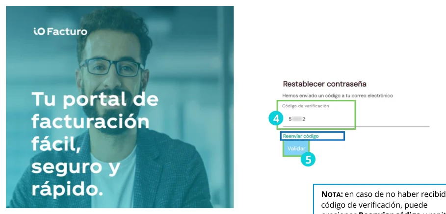 Formulario de ingreso del código de verificación