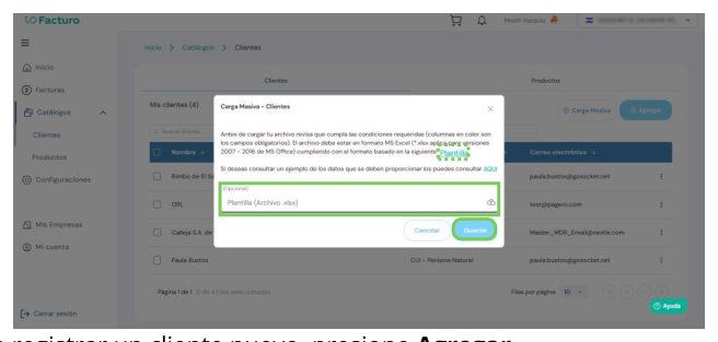Carga masiva de clientes