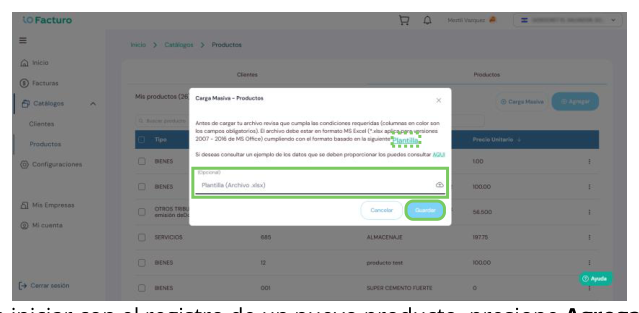 Carga masiva de productos