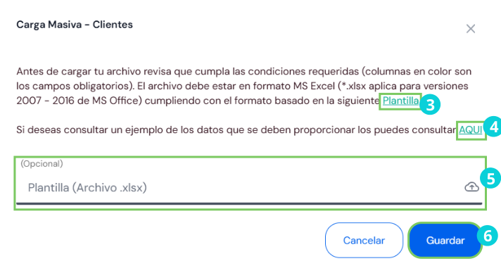 Formulario de carga masiva de clientes