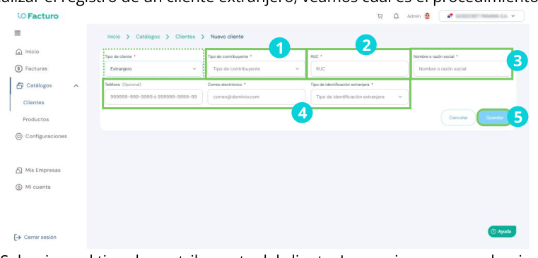 Formulario de registro — cliente extranjero