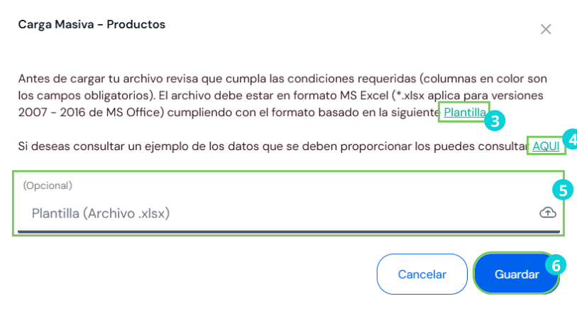 Formulario de carga masiva de productos