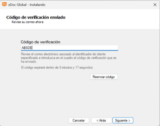 Ingreso del código de verificación