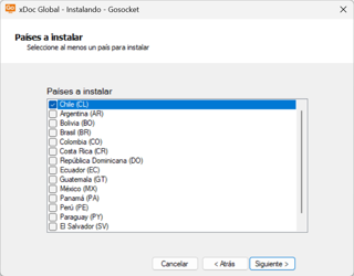 Selección de países a instalar