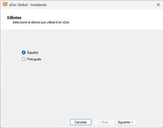 Selección de idioma del instalador